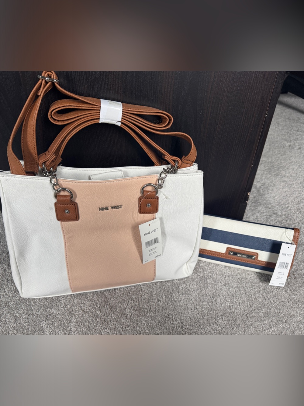 Nine West White Blush and Tan Colorblock Shoulder Bag and Nine West Wallet